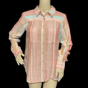 Anthropologie Maeve Peach 2 Striped Wool Blend LS Button Up Shirt - FLAWS